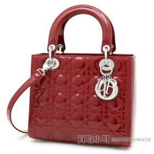 Christian Dior Lady Classic Handbag Cannage Stitching Red Patent Leather Enamel